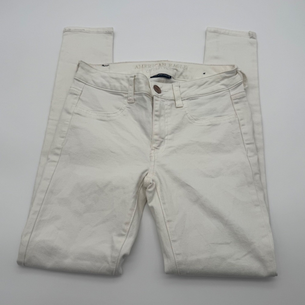American Eagle Super Super Stretch Jeggings White Denim Skinny Jeans Size 4 Reg - Picture 2 of 7